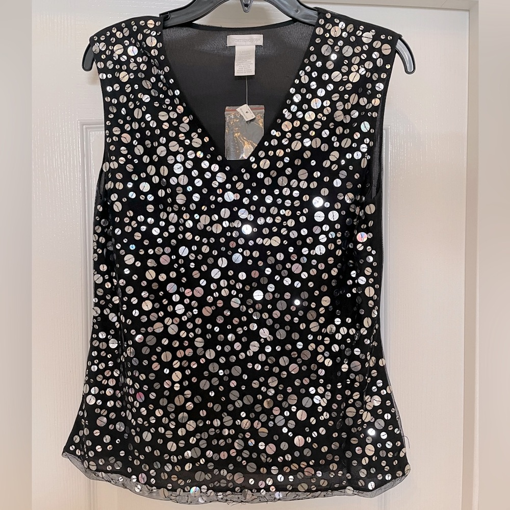 Worthington sleeveless tank top v neck size Large- black with silver sequins NWT - Picture 1 of 6